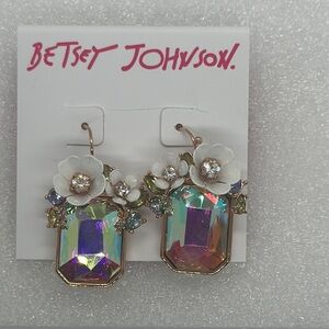 Betsey Johnson Iridescent Stone Flower Drop Earrings - New with Tags